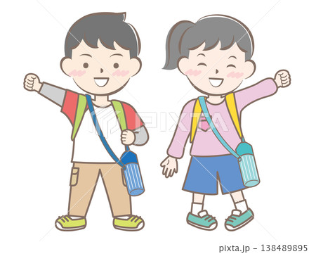 リュックを背負って遠足に行く子供たちのイラスト 138489895