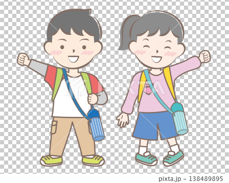 リュックを背負って遠足に行く子供たちのイラスト 138489895