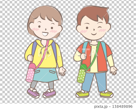 リュックを背負って遠足に行く子供たちのイラスト 138489896