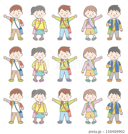 リュックを背負って遠足に行く子供たちのイラスト 138489902