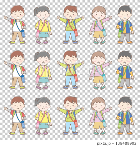 リュックを背負って遠足に行く子供たちのイラスト 138489902