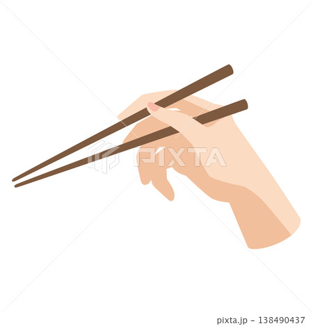 箸を持つ手　箸で掴んで食べる 138490437