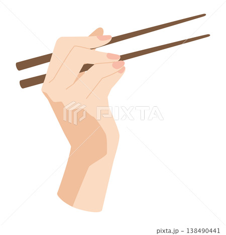 箸を持つ手　箸で掴んで食べる 138490441