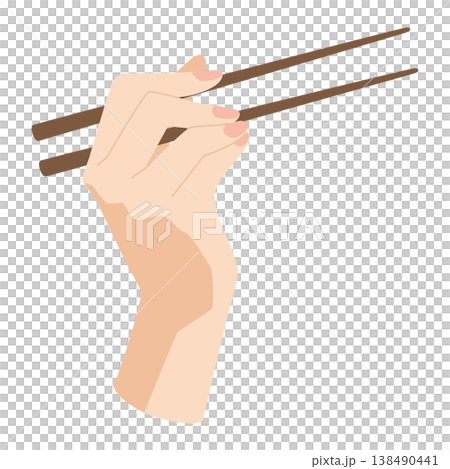 箸を持つ手　箸で掴んで食べる 138490441