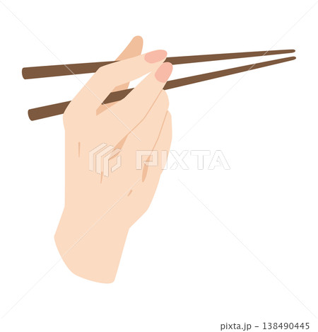 箸を持つ手　箸で掴んで食べる 138490445
