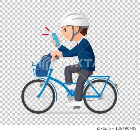 High school student wearing a bicycle helmet while using smartphone 01 138490489
