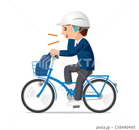 高校生自転車ヘルメットながらスマホ02 138490495