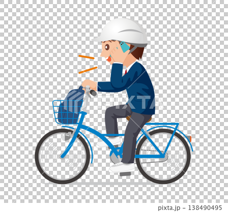高校生自転車ヘルメットながらスマホ02 138490495