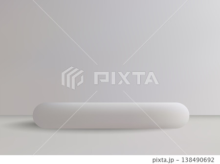 Minimalist white 3D capsule shaped podium on light background for cosmetic or premium product presentation Minimalist white 3D capsule shaped podium on light background for cosmetic or premium product presentation 138490692