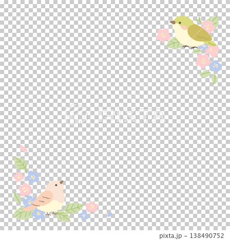 可愛的相框,上面有鳥和花。 可愛的相框,上面有鳥和花。 138490752