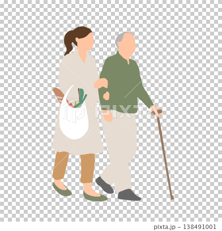 A woman accompanying a senior man on a shopping trip (shopping assistance/outing) A woman accompanying a senior man on a shopping trip (shopping assistance/outing) 138491001