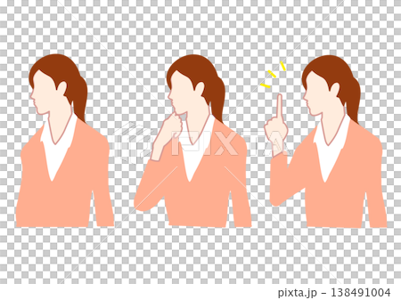 髪を結んだ女性の上半身ポーズ3パターン 138491004