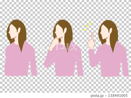 一位長髮女性的三種不同姿勢,展示了她的上半身。 一位長髮女性的三種不同姿勢,展示了她的上半身。 138491005