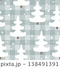 Christmas seamless pattern with fir trees on cute gingham background. Vector checkered plaid and cute winter forest hand drawn print for fashion, fabric, wrapping paper 138491391