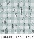 Christmas seamless pattern with fir trees on cute gingham background. Vector checkered plaid and cute winter forest hand drawn print for fashion, fabric, wrapping paper. 138491393