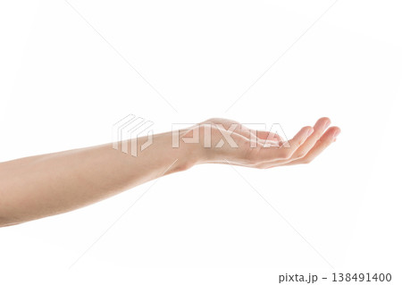 Adult man hand cupped hand hold something isolated on white background 138491400