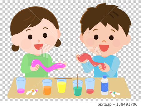 A boy and a girl playing with slime (illustration) 138491706