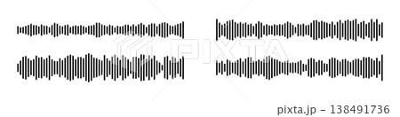 Sound wave vector icon set with podcast audio waveform elements. Music frequency lines and radio signal patterns for voice recording. Microphone equalizer graphics with speech soundtrack symbols Sound wave vector icon set with podcast audio waveform elements. Music frequency lines and radio signal patterns for voice recording. Microphone equalizer graphics with speech soundtrack symbols 138491736