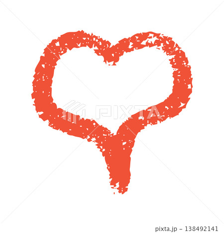 Heart in red tones with chalk and crayon texture, filled with rough handmade strokes for romantic card or valentine art. Grainy surface and brushwork create a love symbol for wedding or anniversary. 138492141