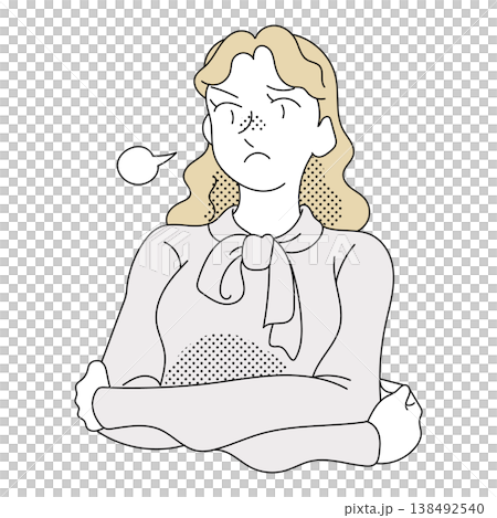 一幅插圖，描繪了一位金髮女商人雙臂交叉抱在胸前，正在抱怨。 138492540