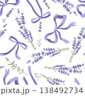Lavender flowers posy and bows seamless pattern. Hand drawn vector illustration. 138492734