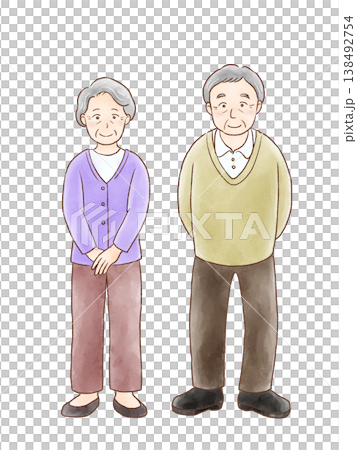 Full-body illustrations of elderly men and women (grandmother and grandfather) Full-body illustrations of elderly men and women (grandmother and grandfather) 138492754