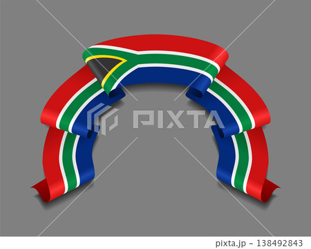 South African flag wavy ribbon, ideal for patriotic badges, certificates, or cultural design themes. Vector illustration. 138492843