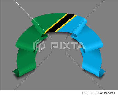 Tanzanian flag wavy ribbon, ideal for patriotic badges, certificates, or cultural design themes. Vector illustration. 138492894