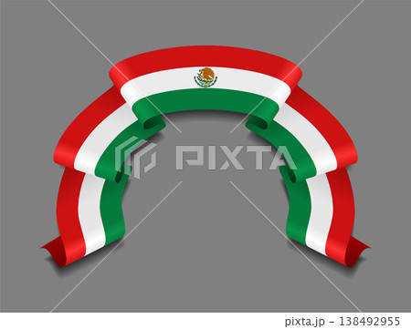 Mexican flag wavy ribbon, ideal for patriotic badges, certificates, or cultural design themes. Vector illustration. Mexican flag wavy ribbon, ideal for patriotic badges, certificates, or cultural design themes. Vector illustration. 138492955