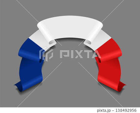 French flag wavy ribbon, ideal for patriotic badges, certificates, or cultural design themes. Vector illustration. French flag wavy ribbon, ideal for patriotic badges, certificates, or cultural design themes. Vector illustration. 138492956