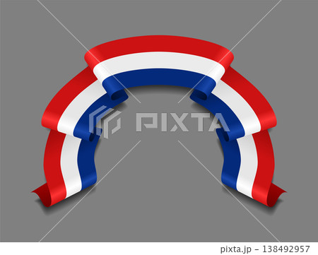 French flag wavy ribbon, ideal for patriotic badges, certificates, or cultural design themes. Vector illustration. 138492957