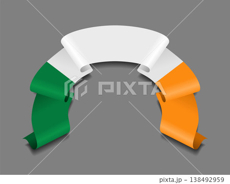 Irish flag wavy ribbon, ideal for patriotic badges, certificates, or cultural design themes. Vector illustration. 138492959