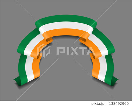 Irish flag wavy ribbon, ideal for patriotic badges, certificates, or cultural design themes. Vector illustration. 138492960