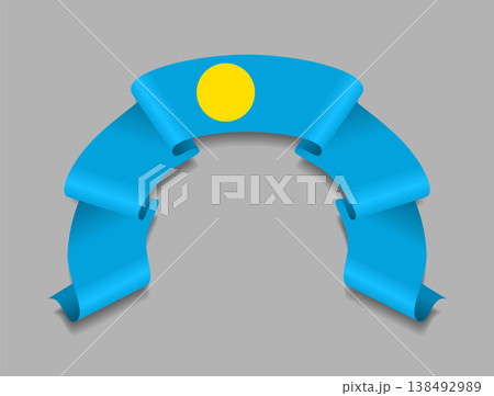 Palauan flag wavy ribbon, ideal for patriotic badges, certificates, or cultural design themes. Vector illustration. 138492989