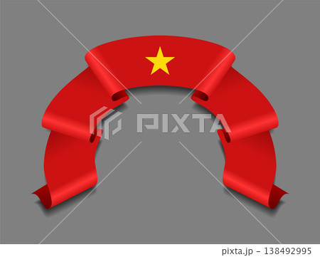 Vietnamese flag wavy ribbon, ideal for patriotic badges, certificates, or cultural design themes. Vector illustration. 138492995