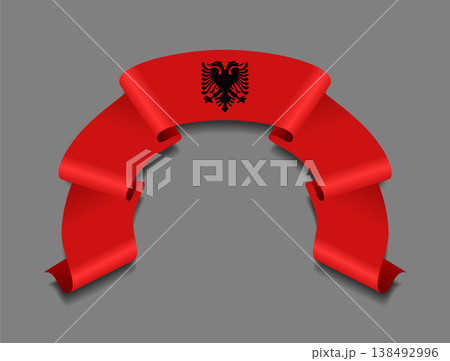 Albanian flag wavy ribbon, ideal for patriotic badges, certificates, or cultural design themes. Vector illustration. Albanian flag wavy ribbon, ideal for patriotic badges, certificates, or cultural design themes. Vector illustration. 138492996