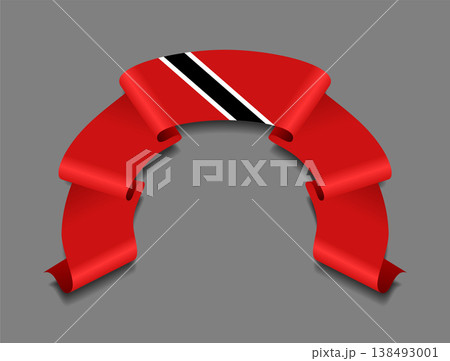 Trinidad and Tobago flag wavy ribbon, ideal for patriotic badges, certificates, or cultural design themes. Vector illustration. 138493001