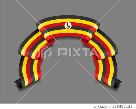 Ugandan flag wavy ribbon, ideal for patriotic badges, certificates, or cultural design themes. Vector illustration. 138493122