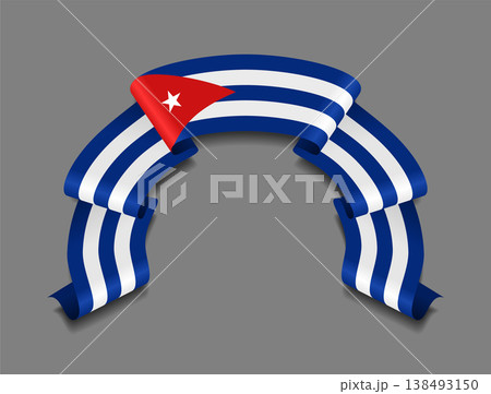 Cuban flag wavy ribbon, ideal for patriotic badges, certificates, or cultural design themes. Vector illustration. 138493150