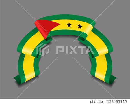 Sao Tome and Principe flag wavy ribbon, ideal for patriotic badges, certificates, or cultural design themes. Vector illustration. Sao Tome and Principe flag wavy ribbon, ideal for patriotic badges, certificates, or cultural design themes. Vector illustration. 138493156