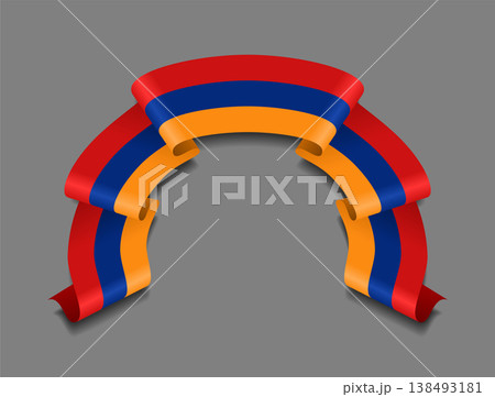Armenian flag wavy ribbon, ideal for patriotic badges, certificates, or cultural design themes. Vector illustration. 138493181