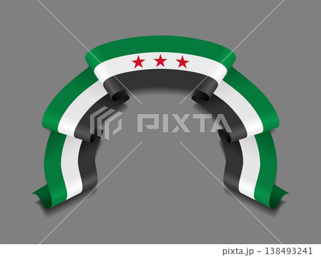 Syrian flag wavy ribbon, ideal for patriotic badges, certificates, or cultural design themes. Vector illustration. Syrian flag wavy ribbon, ideal for patriotic badges, certificates, or cultural design themes. Vector illustration. 138493241