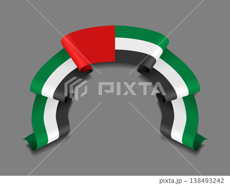 United Arab Emirates flag wavy ribbon, ideal for patriotic badges, certificates, or cultural design themes. Vector illustration. 138493242