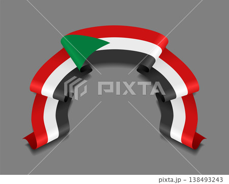 Sudanese flag wavy ribbon, ideal for patriotic badges, certificates, or cultural design themes. Vector illustration. 138493243
