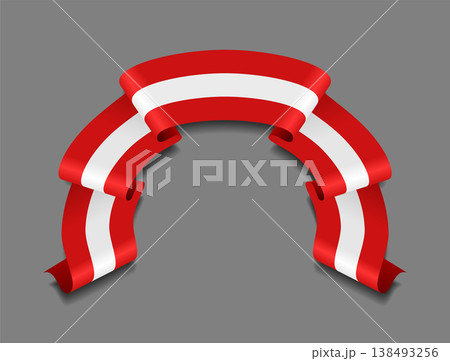 Austrian flag wavy ribbon, ideal for patriotic badges, certificates, or cultural design themes. Vector illustration. 138493256