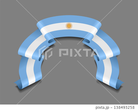 Argentinian flag wavy ribbon, ideal for patriotic badges, certificates, or cultural design themes. Vector illustration. 138493258
