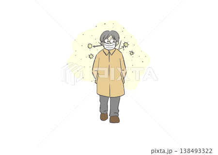 花粉対策でマスクをして歩く男性 138493322