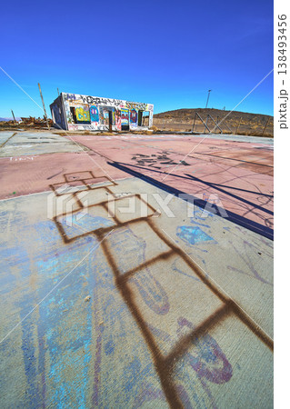 Abandoned Graffiti Covered Building and Hopscotch Grid at Lake Dolores Water Park Abandoned Graffiti Covered Building and Hopscotch Grid at Lake Dolores Water Park 138493456