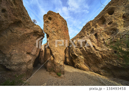 Arizona Slot Canyon Dramatic Sandstone Formations and Blue Sky 138493458
