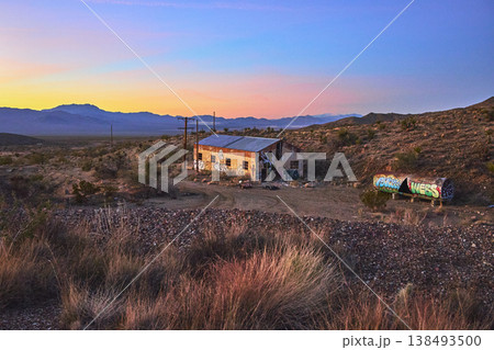 Abandoned Goldome Mill With Graffiti and Desert Landscape at Blue Hour Abandoned Goldome Mill With Graffiti and Desert Landscape at Blue Hour 138493500